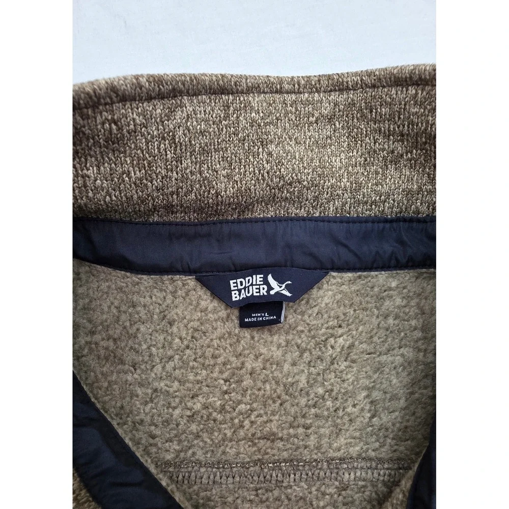 Eddie Bauer Mens Brown Fleece Lined Shirt Jacket Snap Front Large Heather Knit
